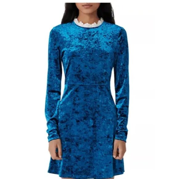 Maje Dresses & Skirts - NWT Maje Randy Crushed Velvet Mini Dress Royal Blue Lace Trim Collar M (FR 38)